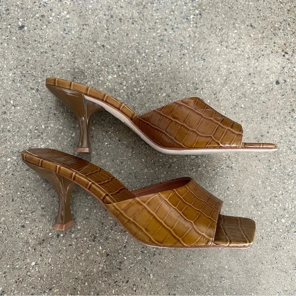 Brown Croc-Embossed Slide Sandal Mule - Picture 5 of 7